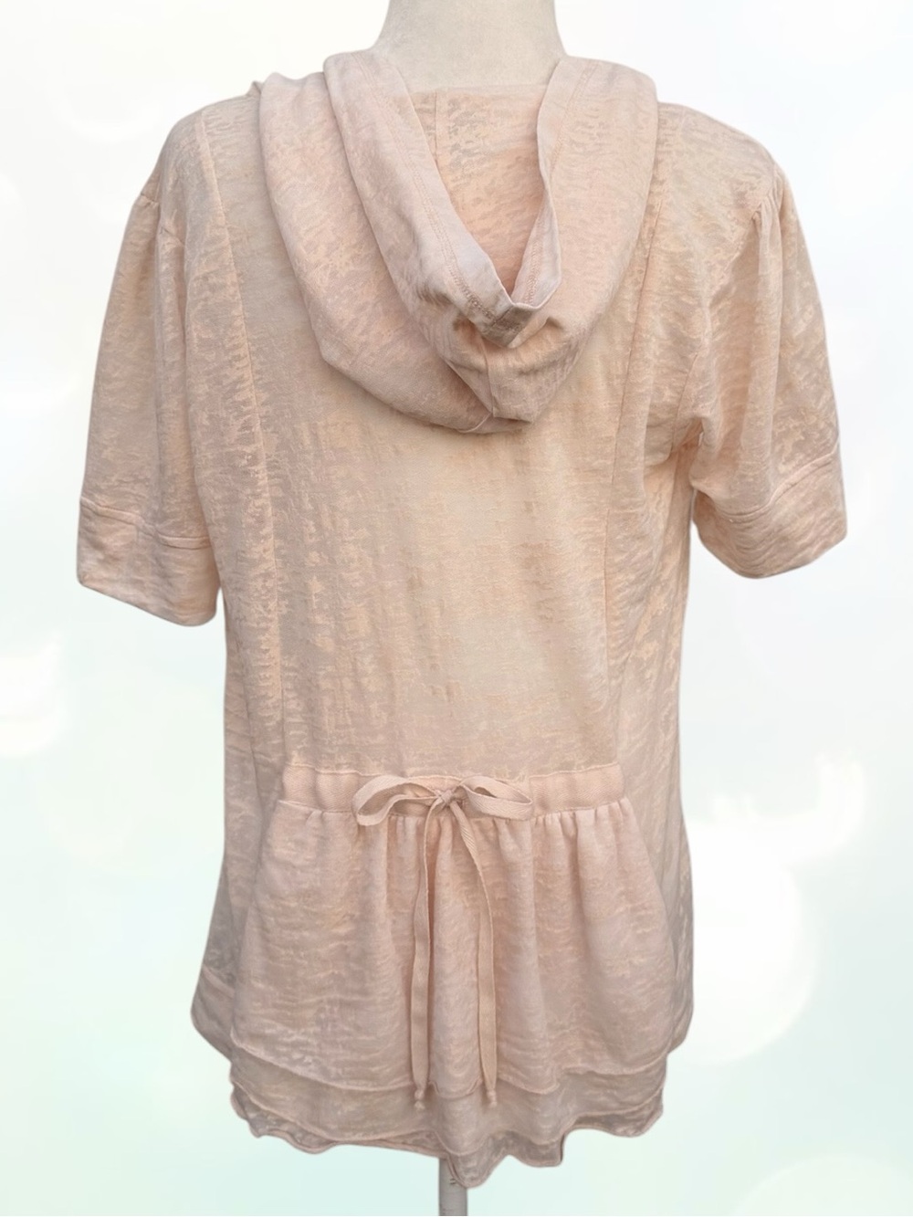 Torrid Slub Knit Pale Pink/Peach Full Zip Short Sleeve Peplum Hoodie 0/L/12-14